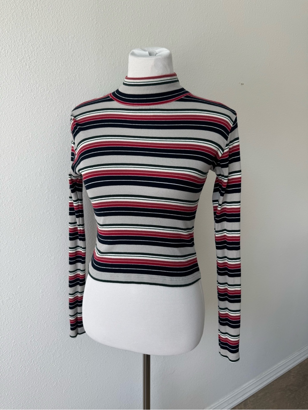 Brandy Melville Striped Mock Neck Ribbed Long Sleeve